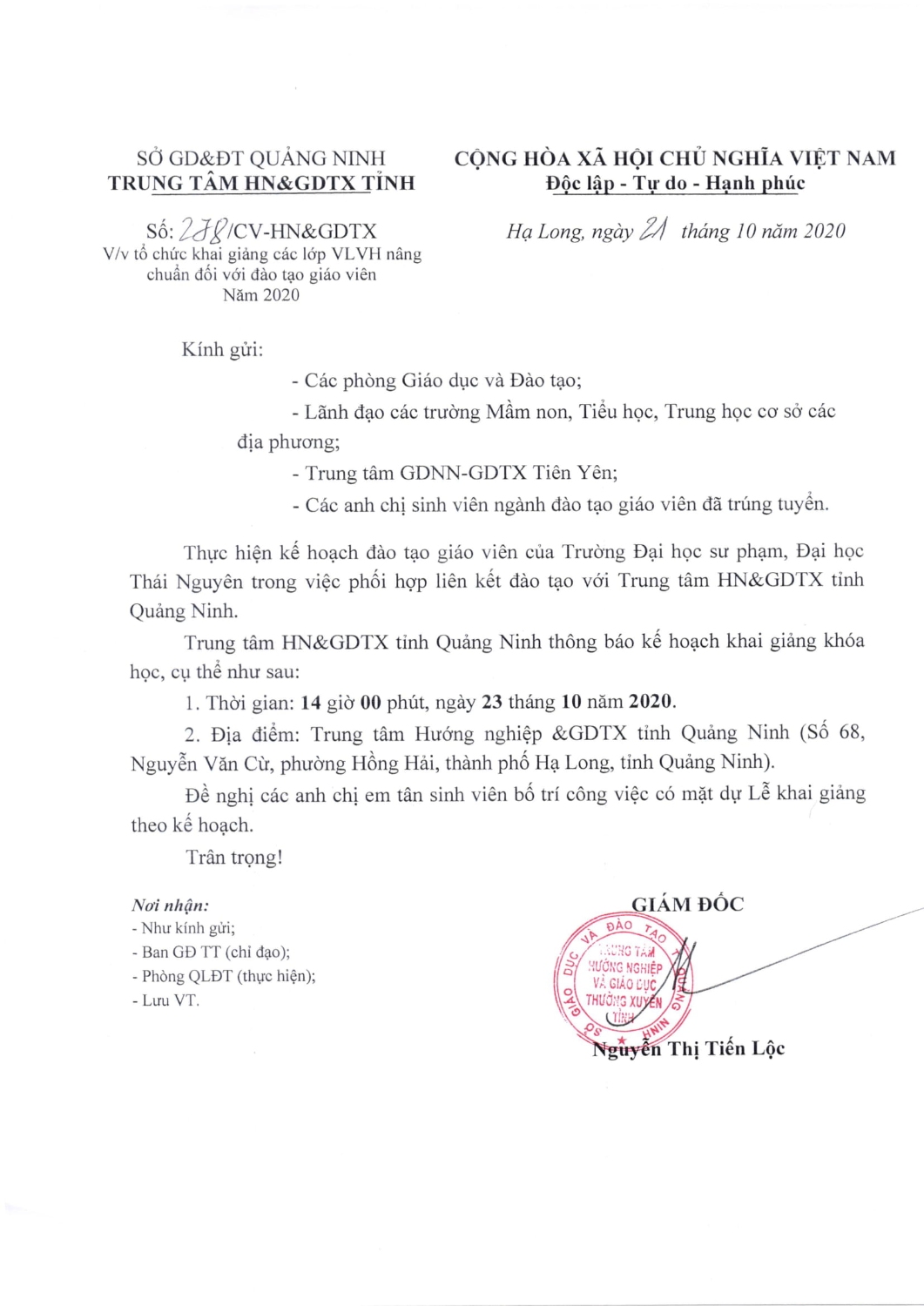 278 CV tổ chức khai giảng 1