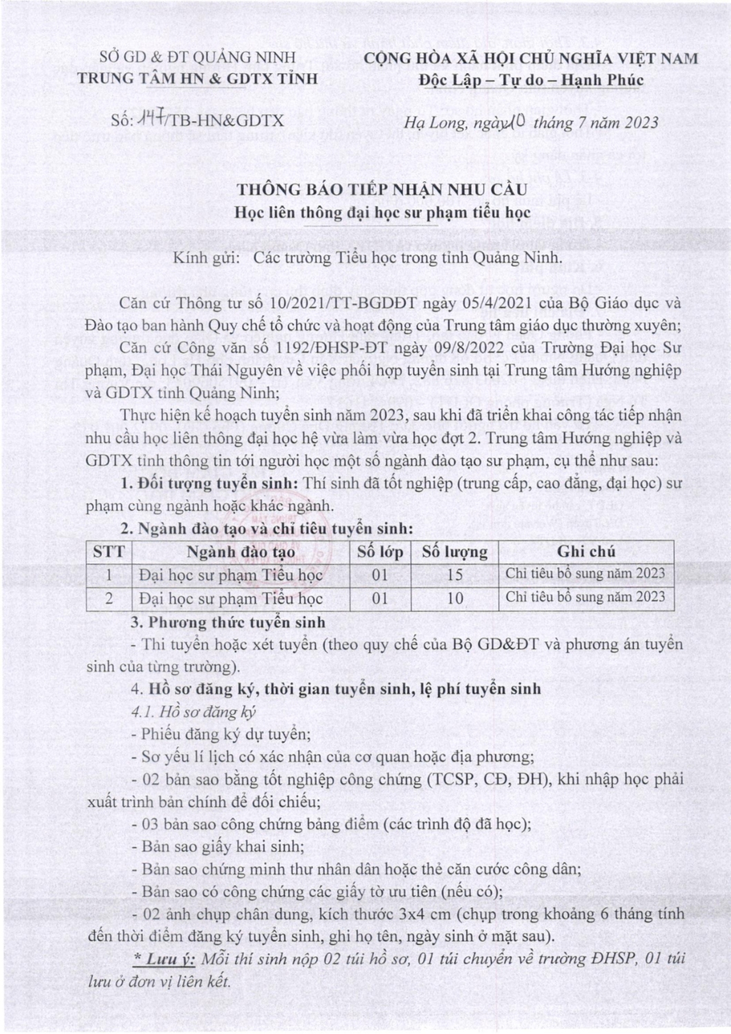 147 Thông báo tuyển sinh mầm non, tiểu học năm 2023 page 0001